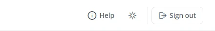 The right end of the portal top bar: a Help link, a button for light or dark, and a Sign out button.